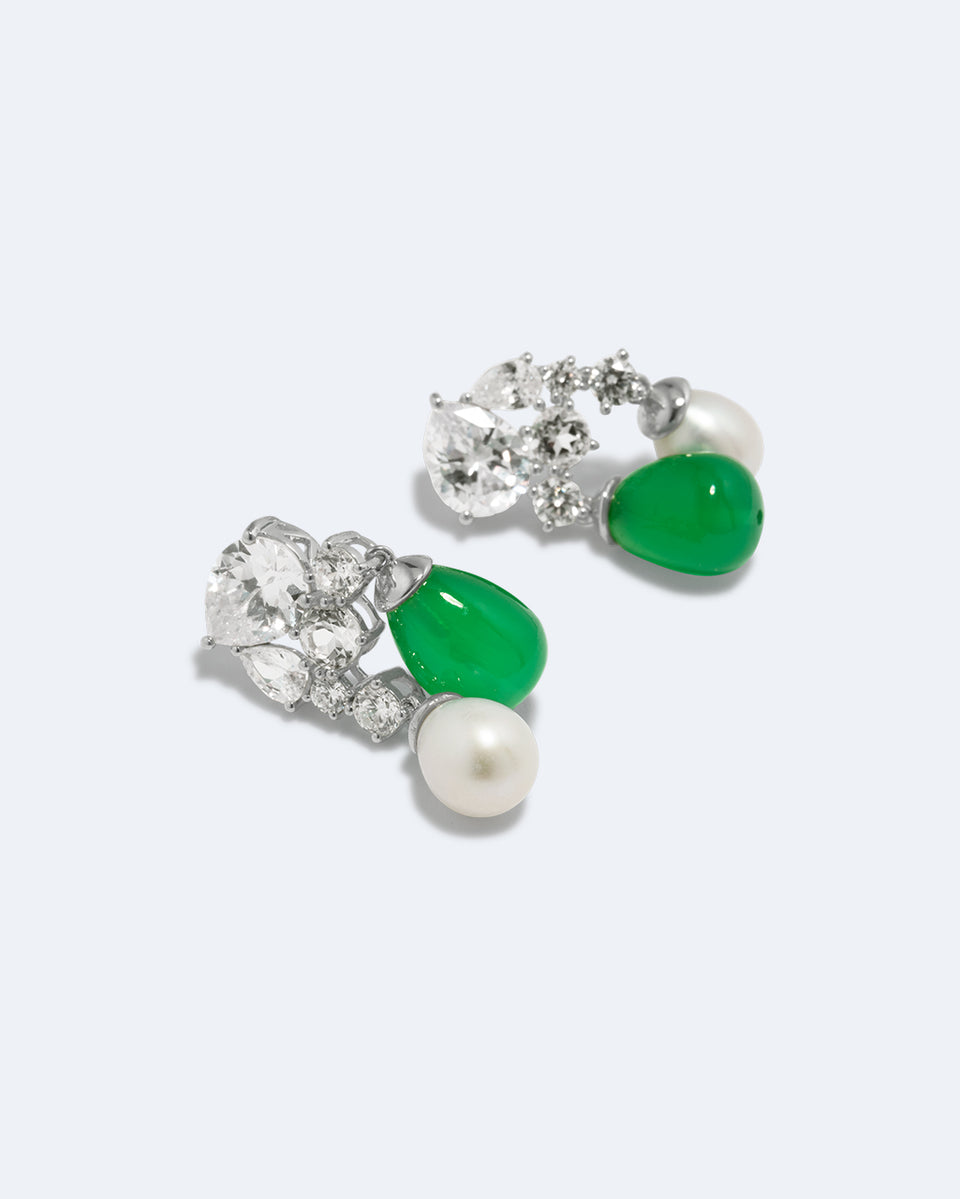 A Quiet Rebellion - Pearl, Zirconia and Green Quartz Recycled Silver Earrings