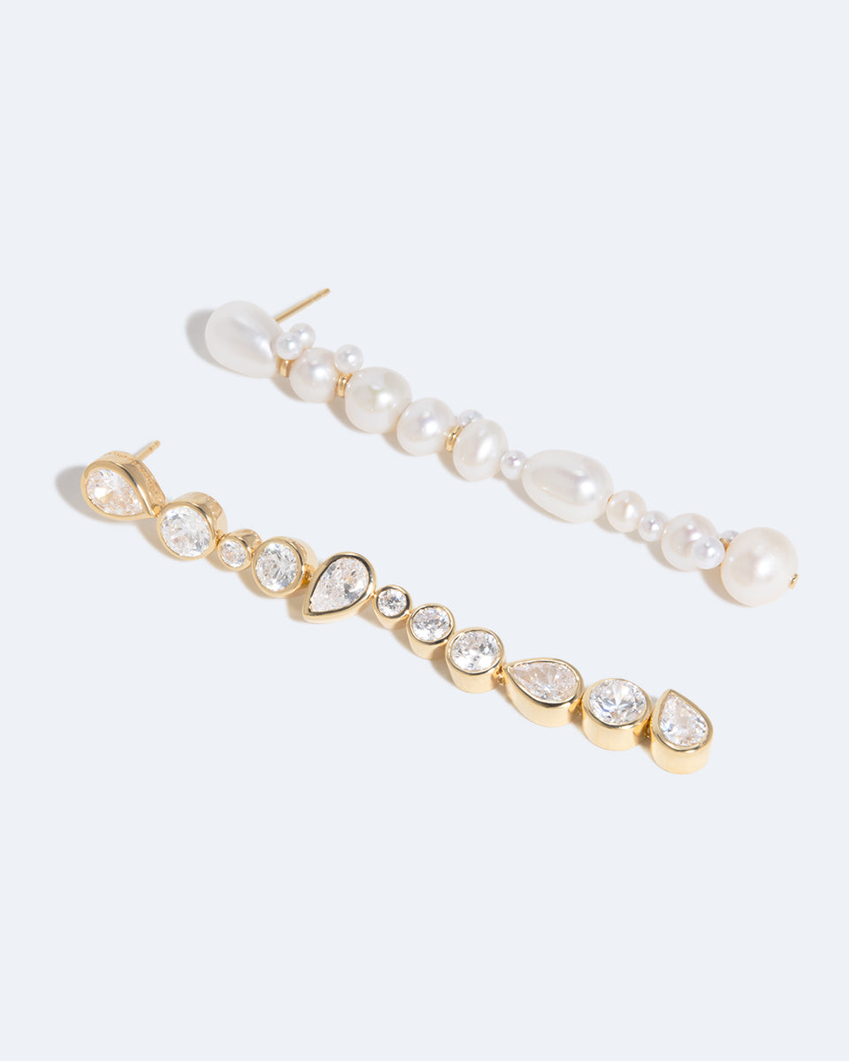 Glitch - Pearl and Zirconia Recycled Gold Vermeil Earrings