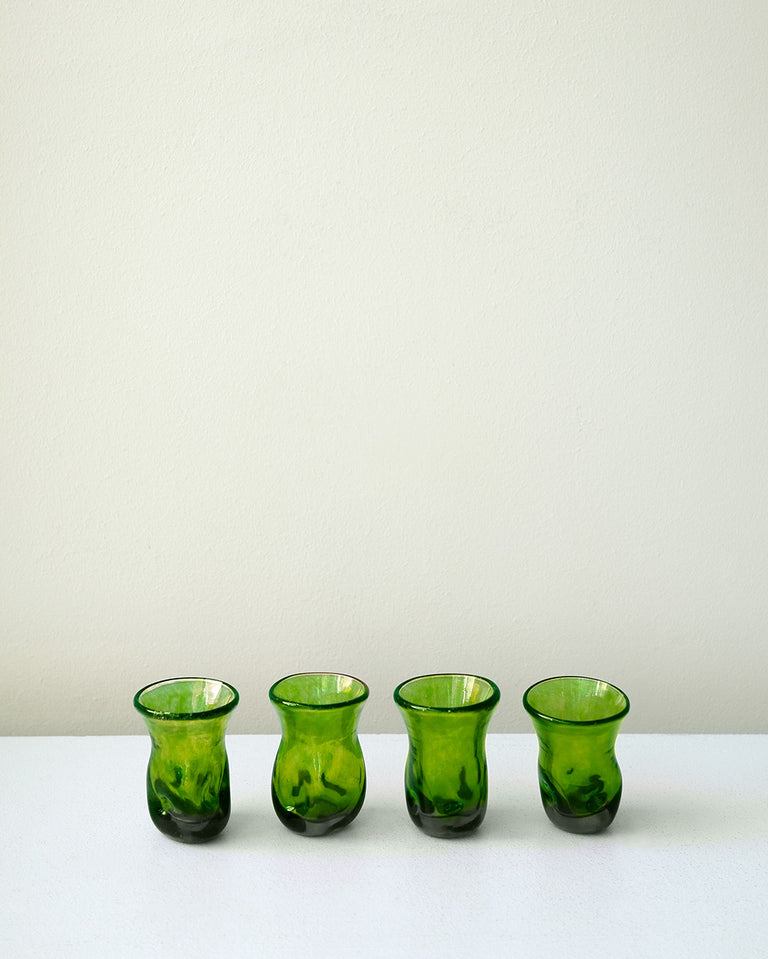"Notsobig" Thaw - Set of 4 Recycled Tiny Glasses in Leaf Green