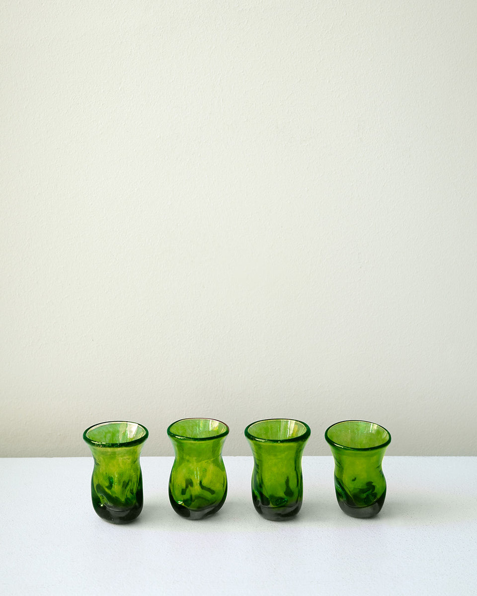 "Notsobig" Thaw - Set of 4 Recycled Tiny Glasses in Leaf Green