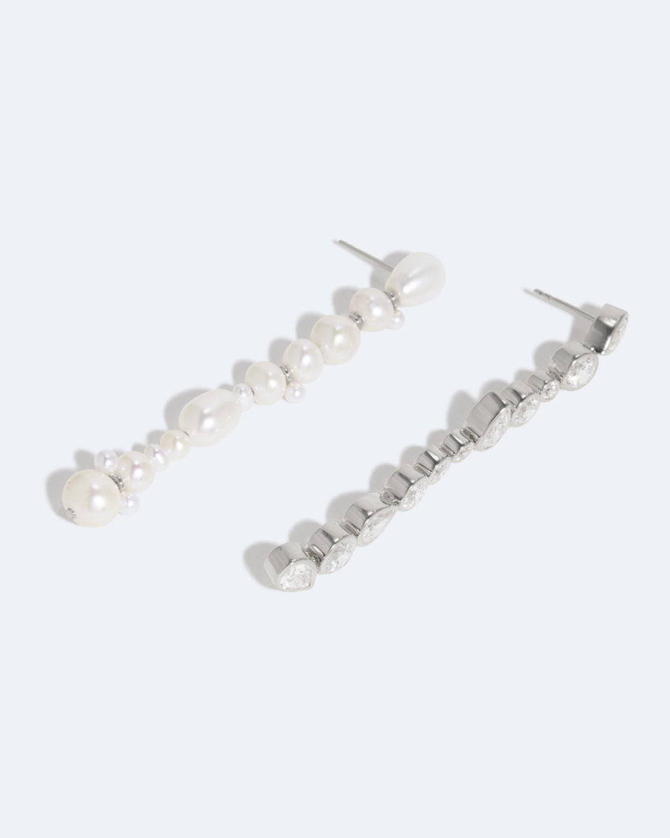 Glitch - Pearl and Zirconia Recycled Silver Earrings