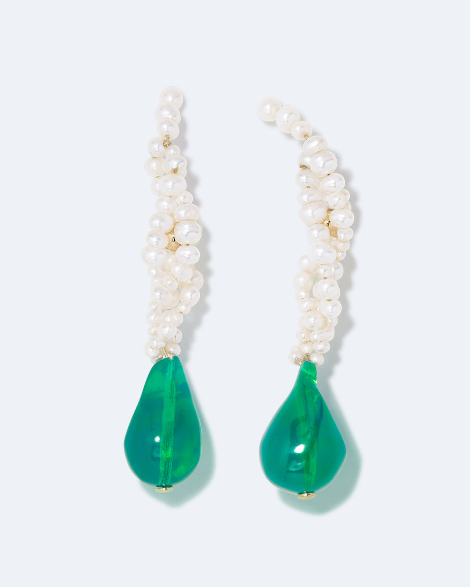 Gotcha - Pearl and Green Bio Resin Recycled Gold Vermeil Earrings