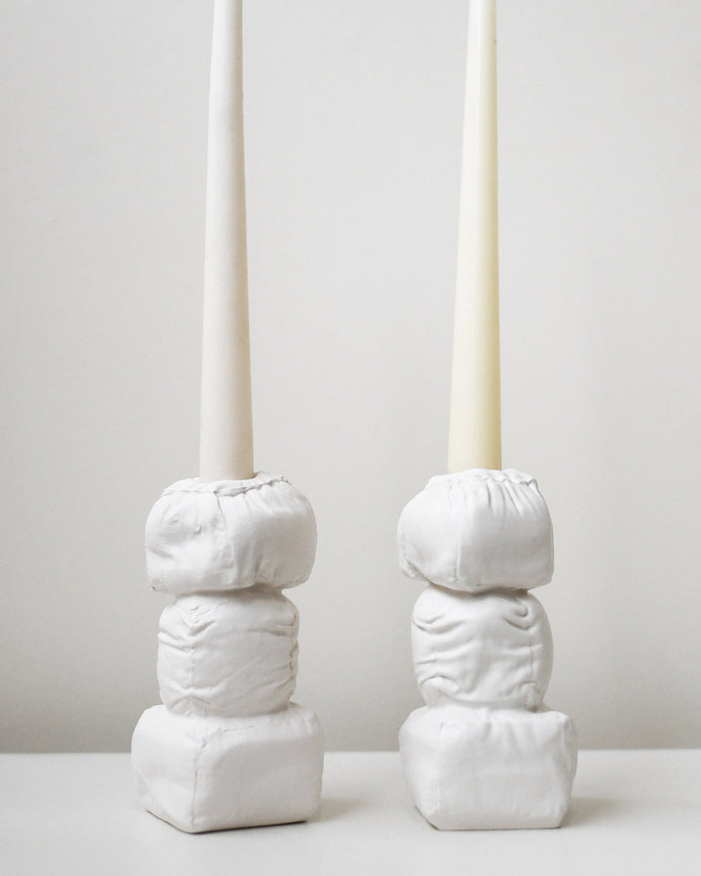 "Stuffed" - Set of 2 Candlesticks in Matte White