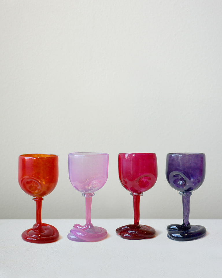 Thaw - Set of 4 Recycled Wine Glass in Red Pink Magenta Purple