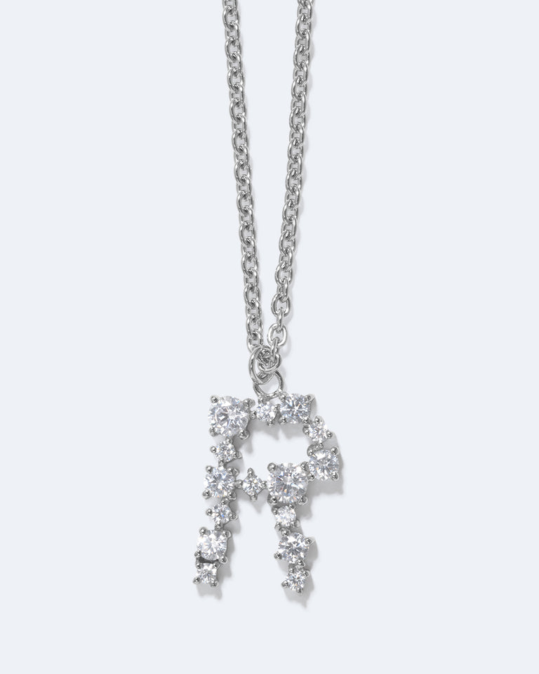 Glitchy R - Cubic Zirconia and Rhodium Plated Pendant