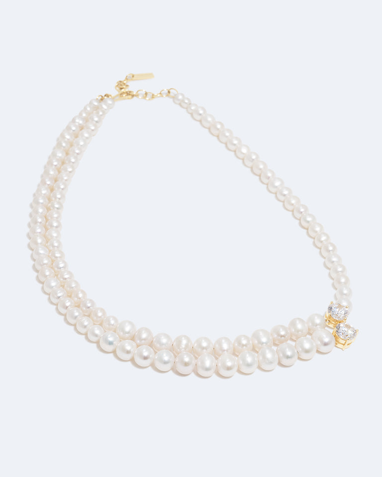 The Light of the Past - Pearl and Zirconia Recycled Gold Vermeil Necklace