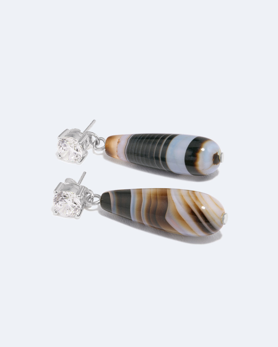 H101 - Boucles d'oreilles en argent recyclé Agate zonée et Zirconium