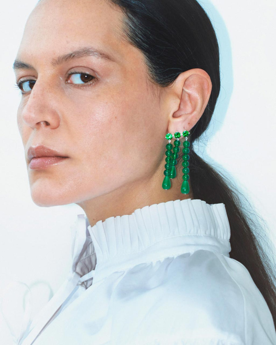 Weeping Willow - Zirconia, Green Chalcedony and Agate Earrings