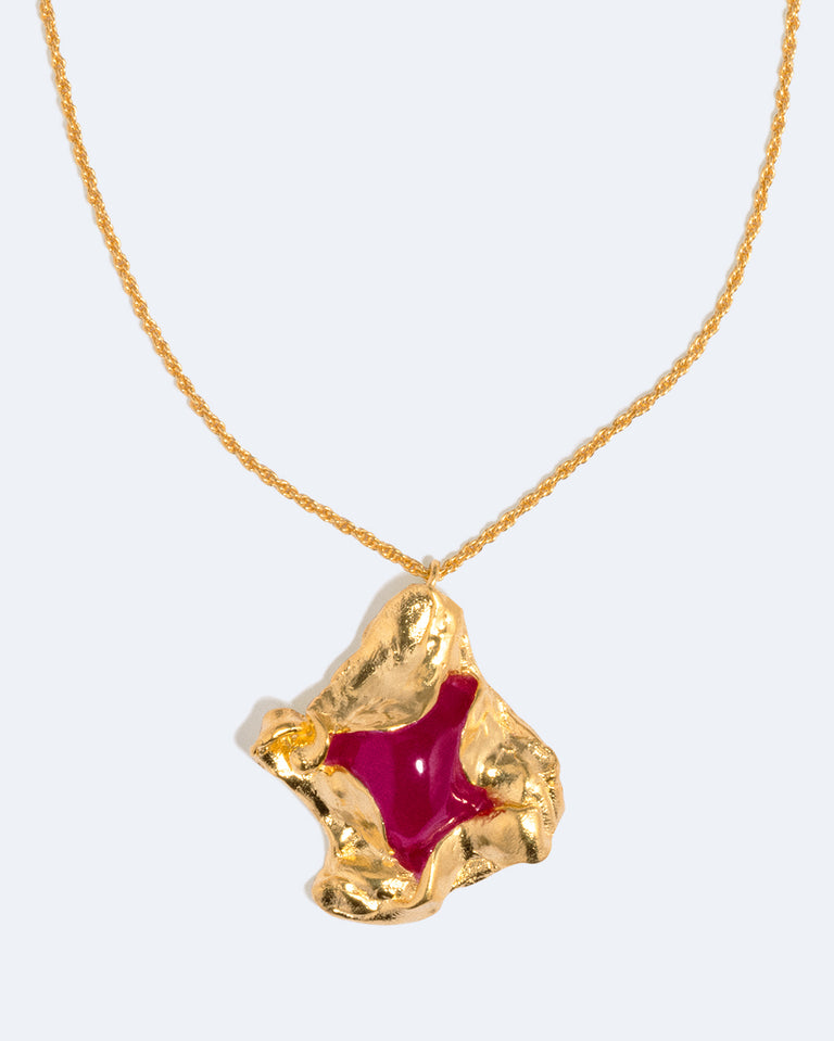 R2262 - Pendentif en résine rose et plaqué or