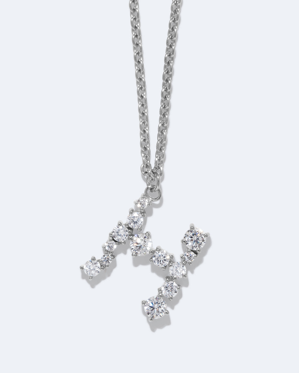 Glitchy H - Cubic Zirconia and Rhodium Plated Pendant
