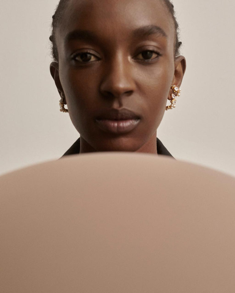 Chasing Shadows - Pearl and Zirconia Recycled Gold Vermeil Ear Cuff