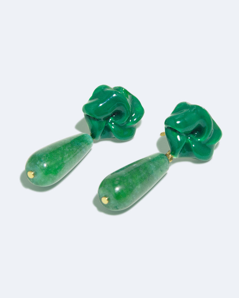 Les Profondeurs du Temps - Boucles d'oreilles en Vermeil Or Recyclé, Calcédoine et Émail