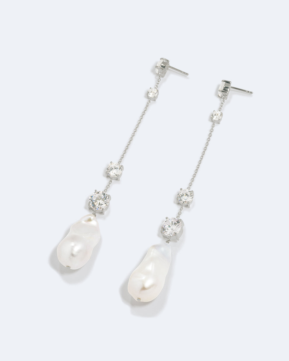 Never Give Up The Ghost - Pearl and Zirconia Recycled Silver Earrings