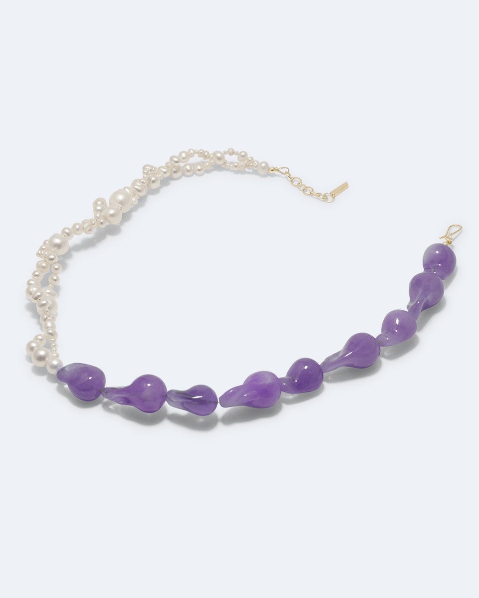 Parade of Possibilities II -  Pearl and Lilac Bio Resin Gold Plated Necklace