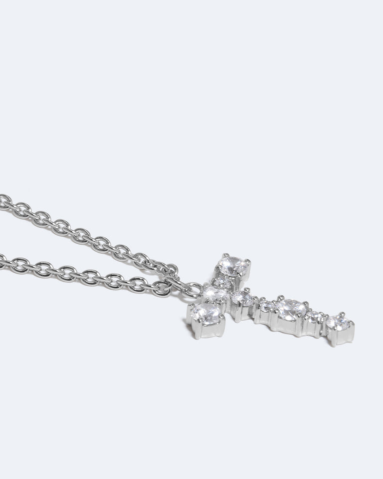 Glitchy T - Cubic Zirconia and Rhodium Plated Pendant
