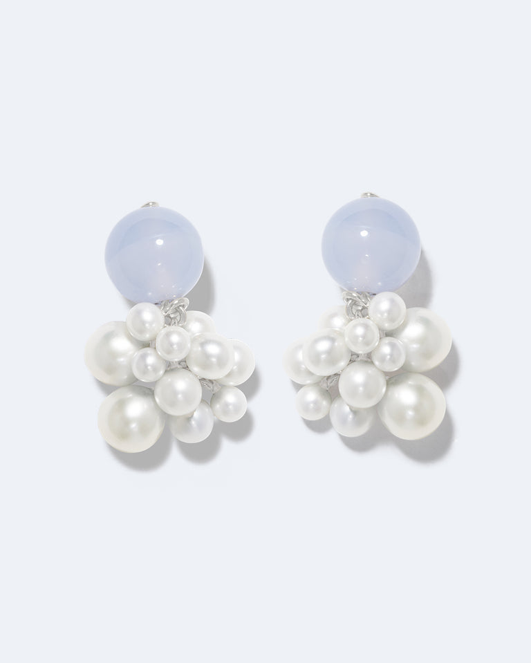Jusqu'à l'extinction des étoiles - Boucles d'oreilles en argent recyclé avec perles et agate en dentelle bleue
