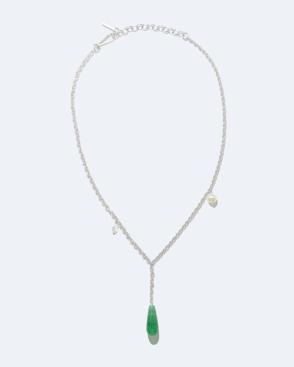 Les Profondeurs du Temps - Collier en Argent Sterling avec Perle, Calcédoine Verte et Zirconia
