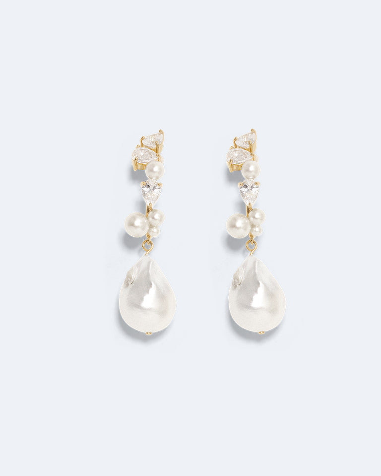 Eze‐eh - Pearl and White Topaz Recycled Gold Vermeil Earrings