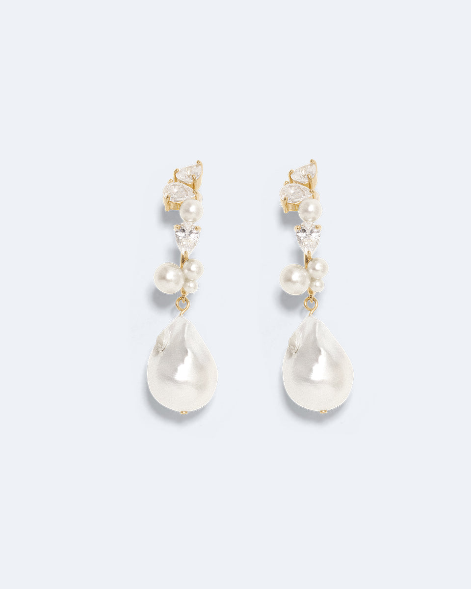 Eze‐eh - Pearl and White Topaz Recycled Gold Vermeil Earrings