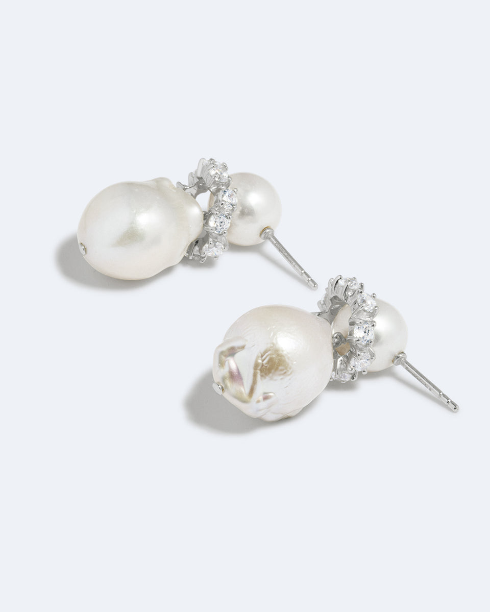 Woah! - Pearl and Zirconia Recycled Silver Earrings