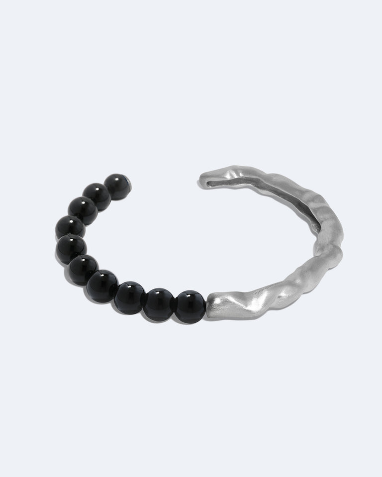 H61 - Bracelet jonc en onyx noir et plaqué argent