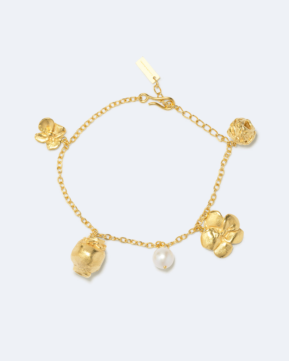 Journey Through Memory - Pearl and Gold Plated Charm Bracelet