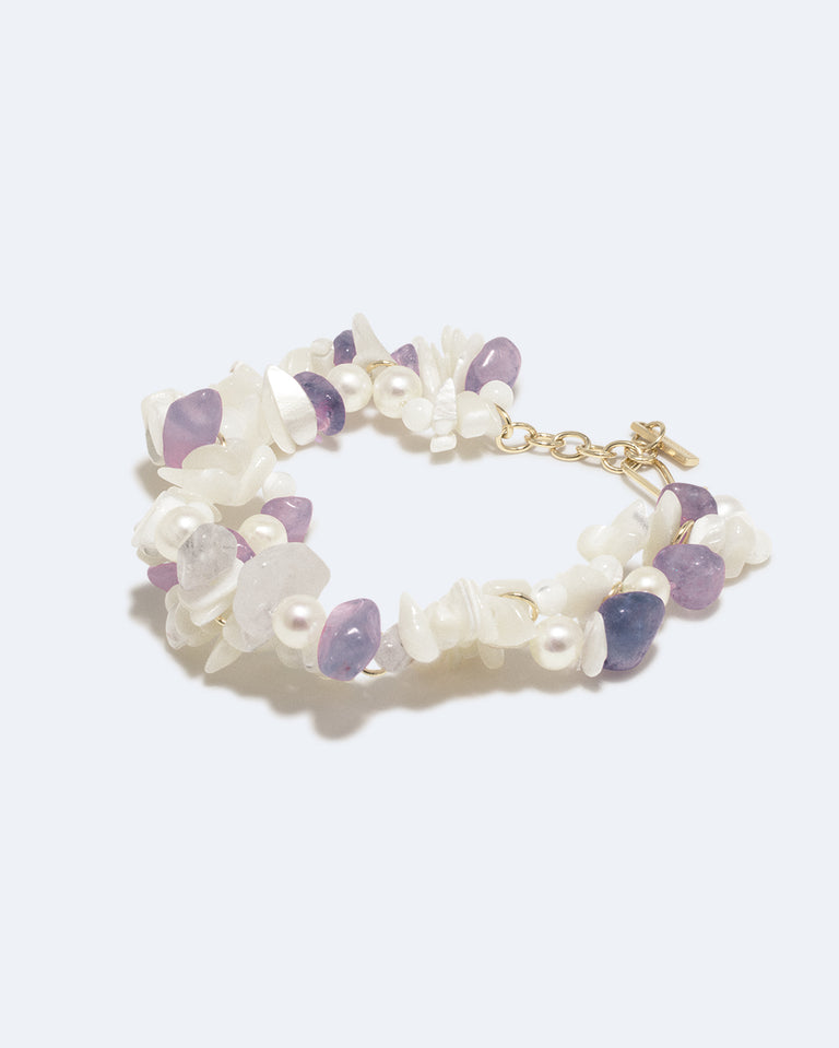 The Shifting Stream - Pearl, Mother of Pearl and Amethyst Bead Gold Vermeil Bracelet