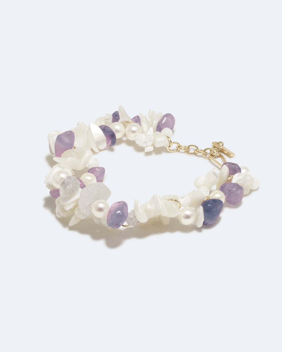 The Shifting Stream - Pearl, Mother of Pearl and Amethyst Bead Gold Vermeil Bracelet