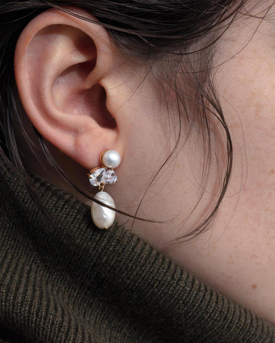 Infinity's Reversal - Pearl and Zirconia Recycled Gold Vermeil Earrings