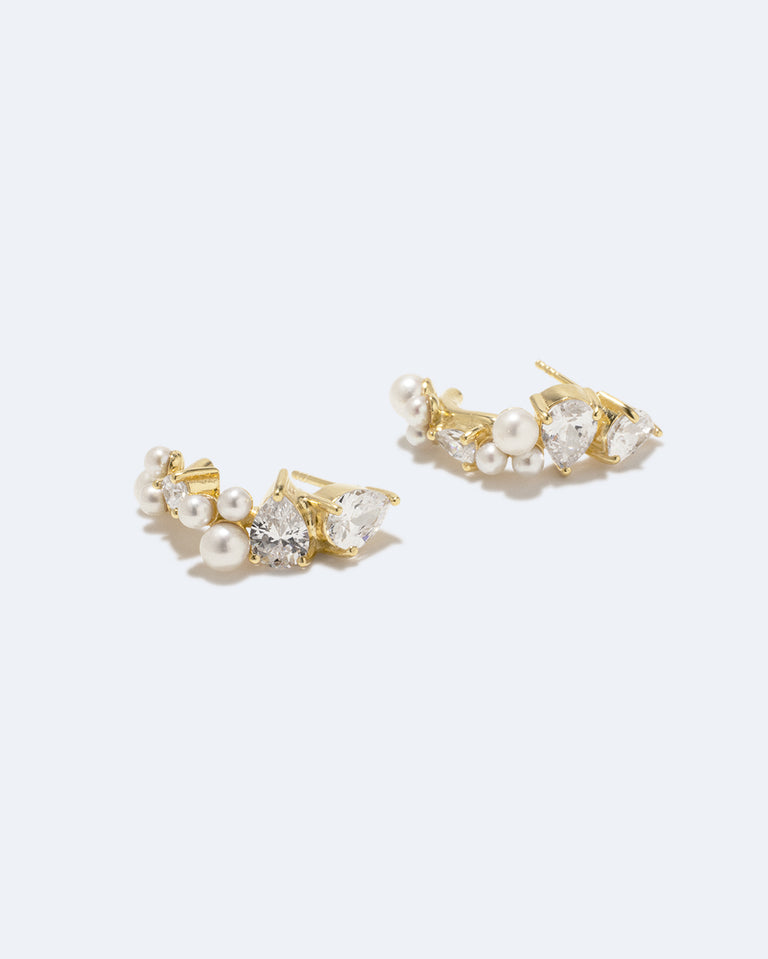 Chasing Shadows - Pearl and Zirconia Recycled Gold Vermeil Earrings