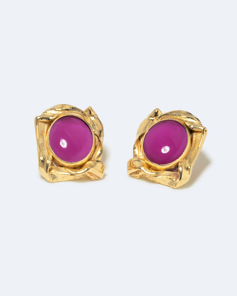 R2260 - Boucles d'oreilles en résine rose et plaqué or