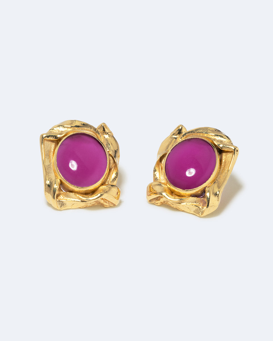 R2260 - Boucles d'oreilles en résine rose et plaqué or