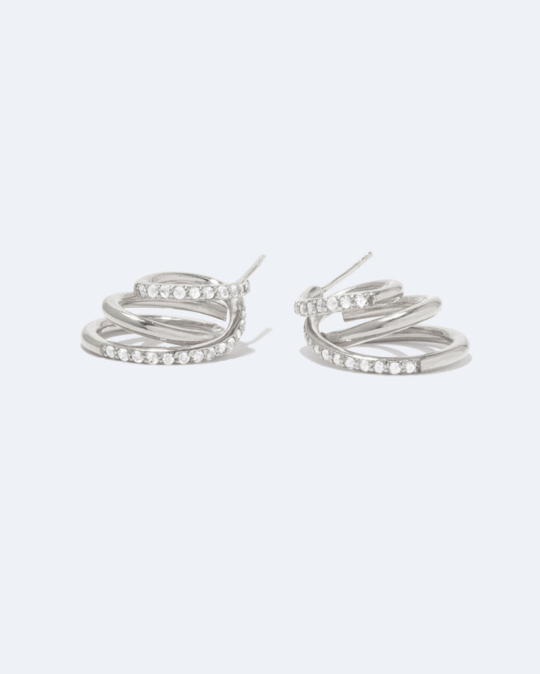 Flow - Boucles d'oreilles en argent sterling plaqué platine et topaze blanche