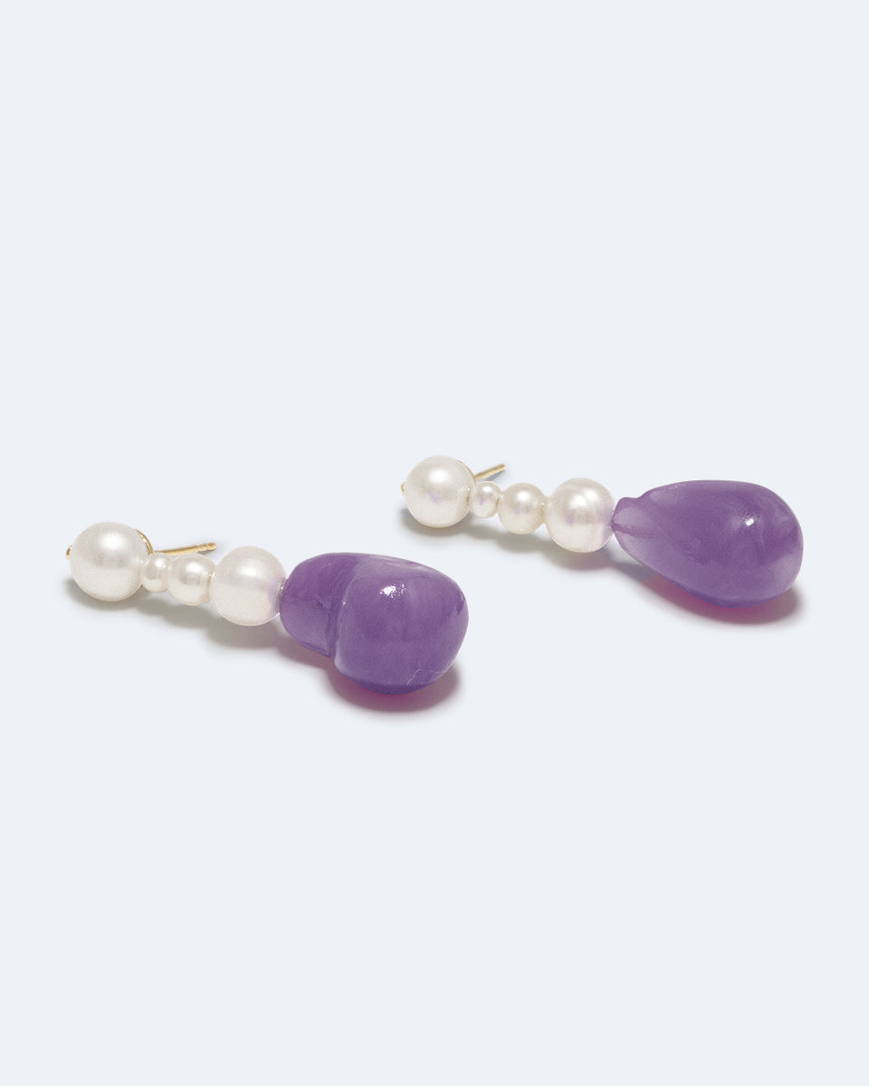 Pluck - Boucles d'oreilles en Vermeil, Résine Bio Perle et Lilas
