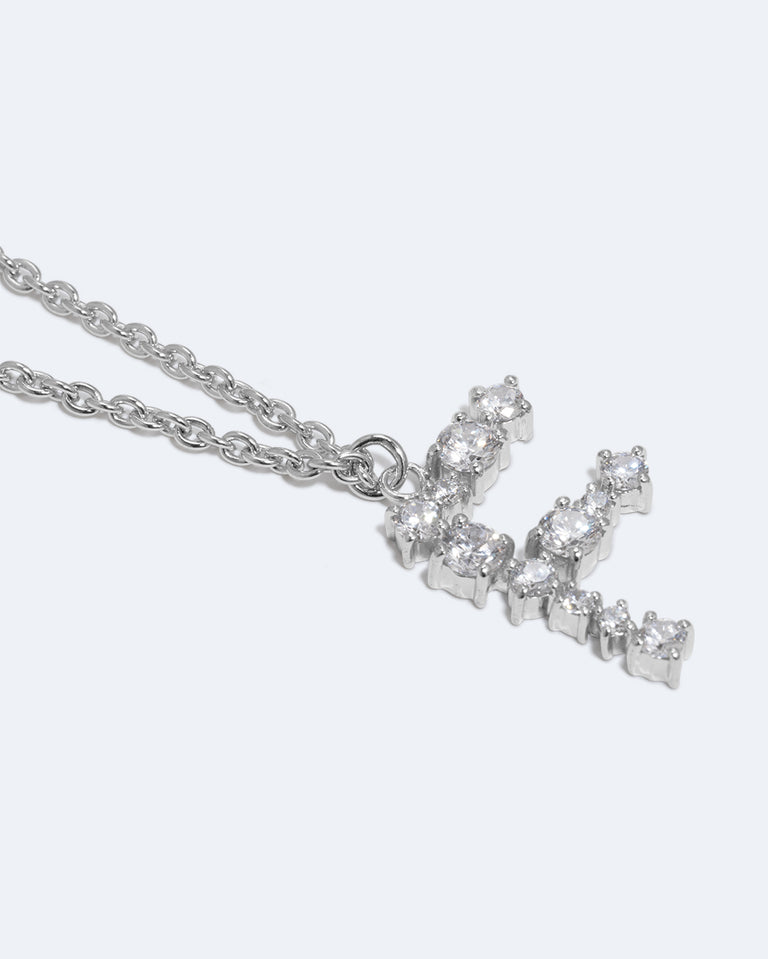 Glitchy F - Cubic Zirconia and Rhodium Plated Pendant