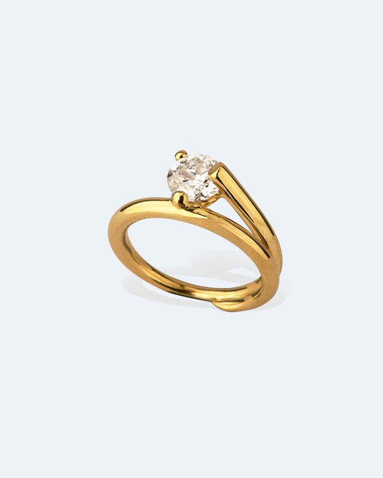 La Fleur Dévoyée - Bague de Fiançailles Solitaire en Or Blanc 18 Carats et Diamant Rond