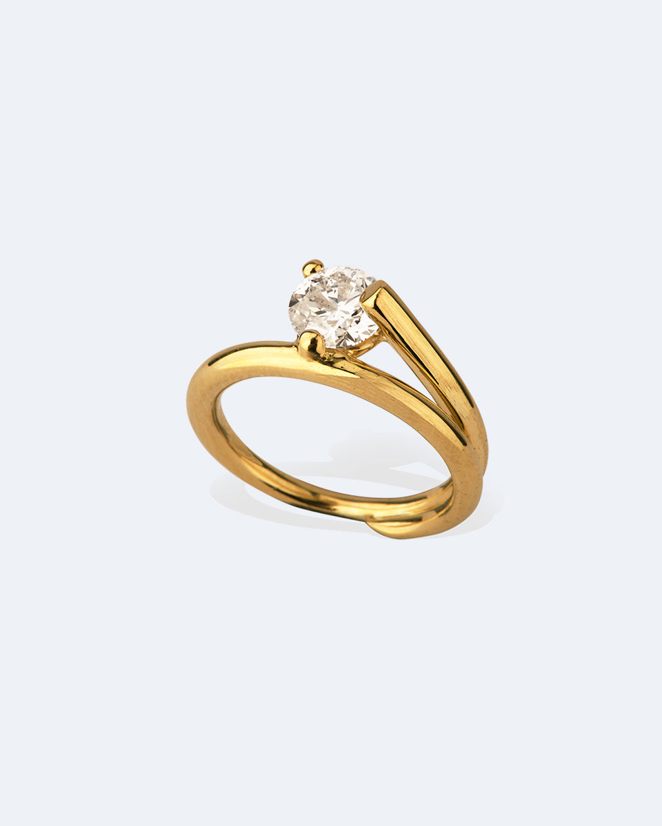 La Fleur Dévoyée - Bague de Fiançailles Solitaire en Or Blanc 18 Carats et Diamant Rond