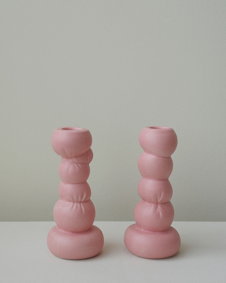 Misfits - Set of 2 Candlesticks in Matte Pink