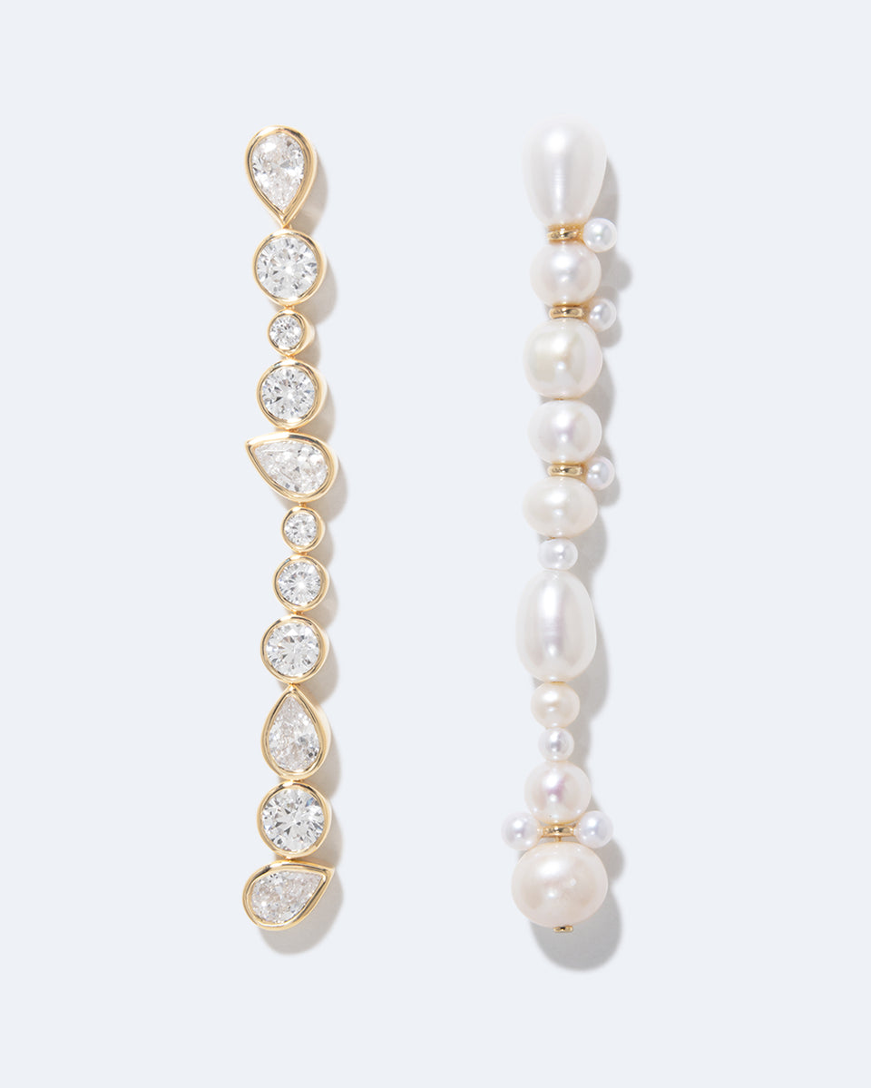 Glitch - Pearl and Zirconia Recycled Gold Vermeil Earrings