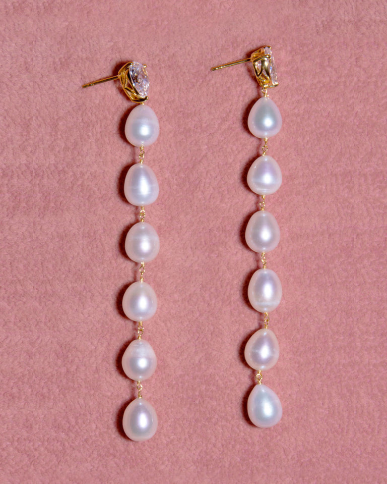 P233 - Boucles d'oreilles en Vermeil Or, Perle et Zircone Recyclés