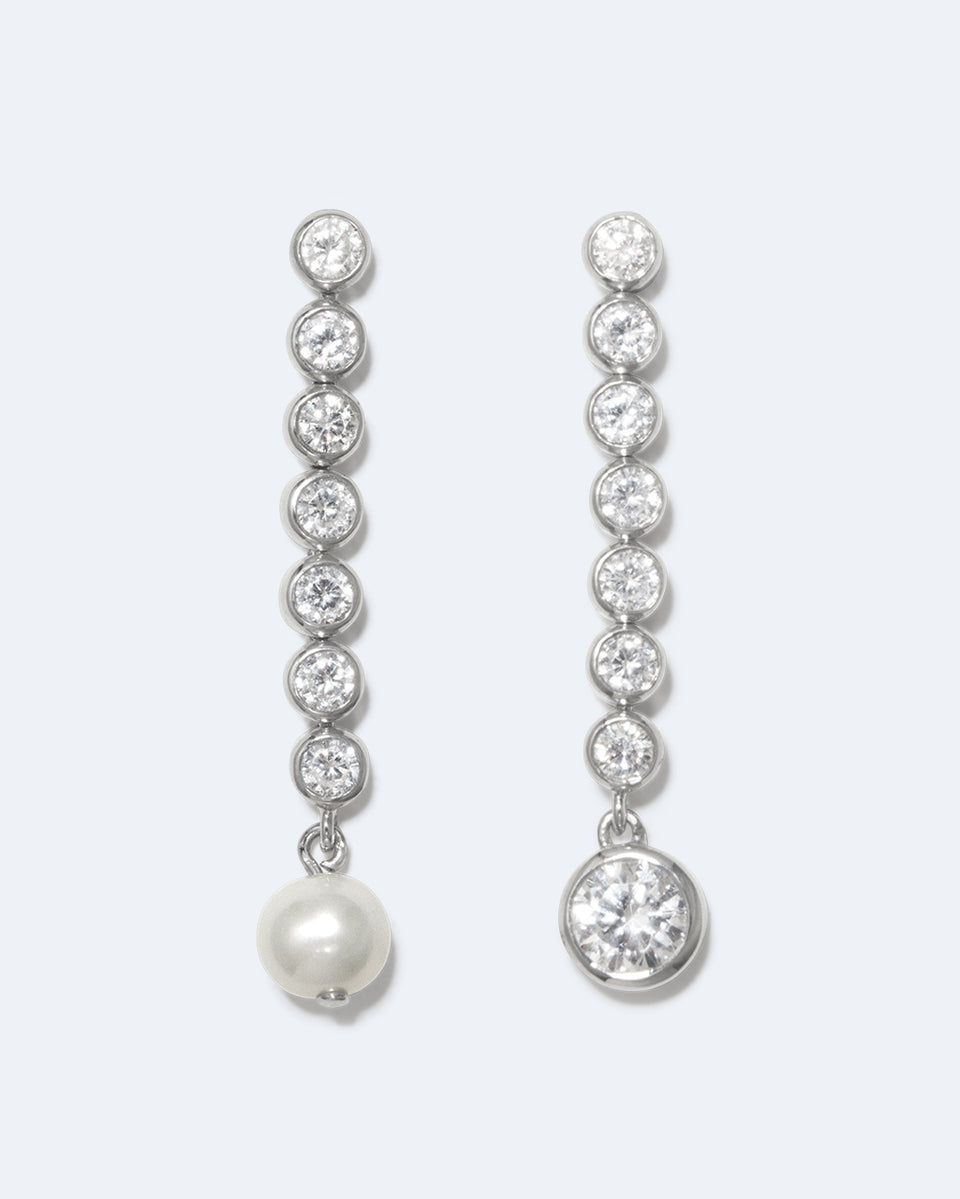 Multiply Zero by Zero and You Get Zero - Pearl and Zirconia Recycled Silver Earrings