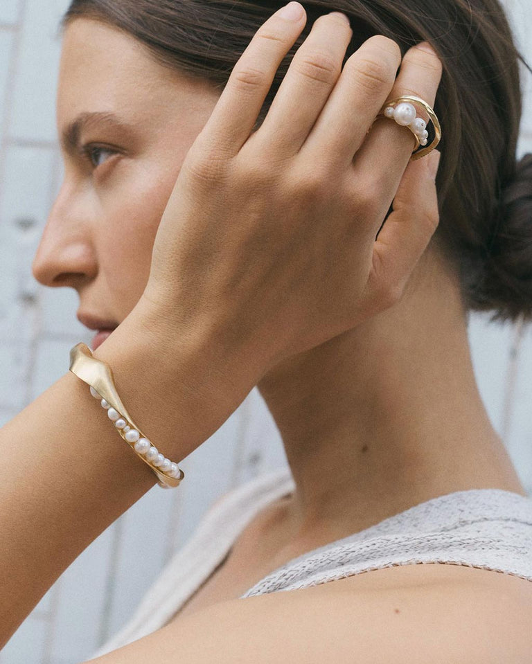 Work Won't Love You Back - Pearl and White Topaz Gold Vermeil Ring
