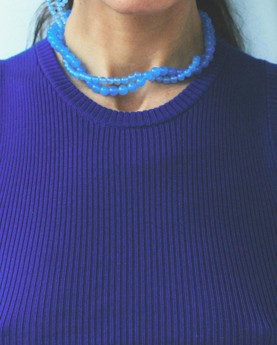 H90 - Collier en Agate bleue à dentelle et Argent recyclé