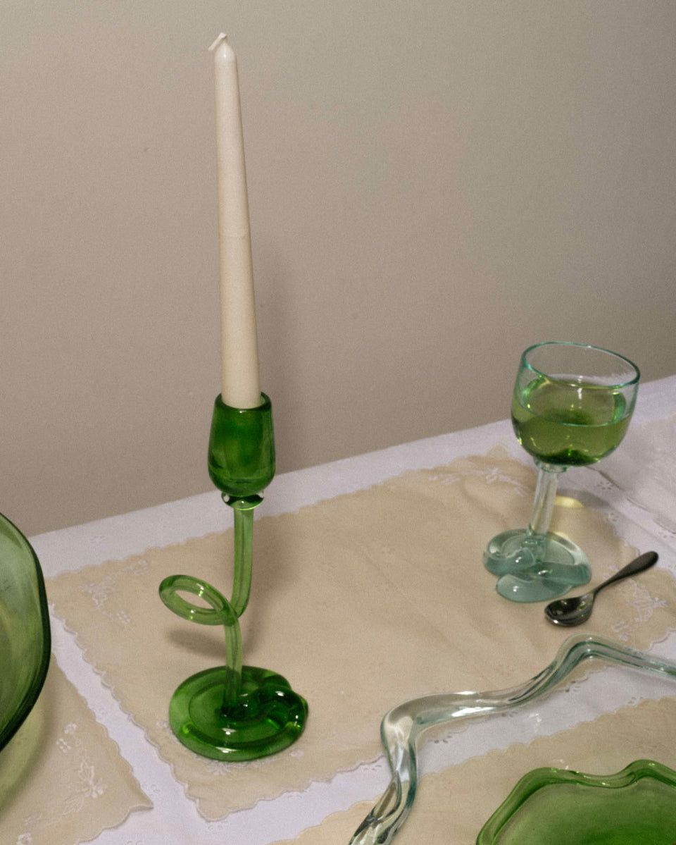 Thaw - Recycled Glass Candlestick in Leaf Green