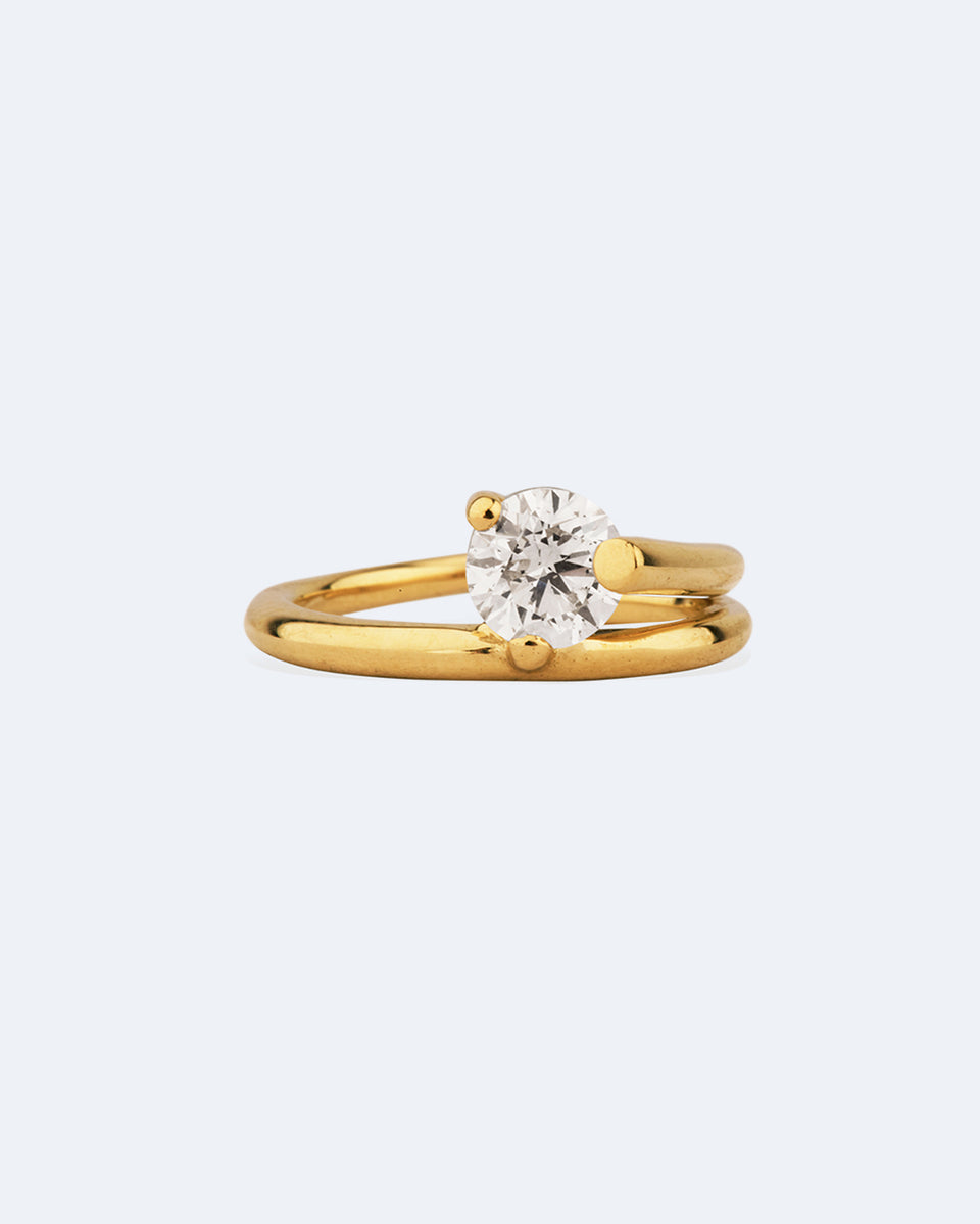 La Fleur Dévoyée - Bague de Fiançailles Solitaire en Or Blanc 18 Carats et Diamant Rond