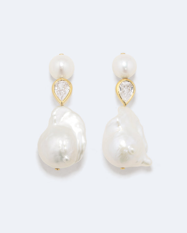 Pulp - Pearl and Zirconia Recycled Gold Vermeil Earrings