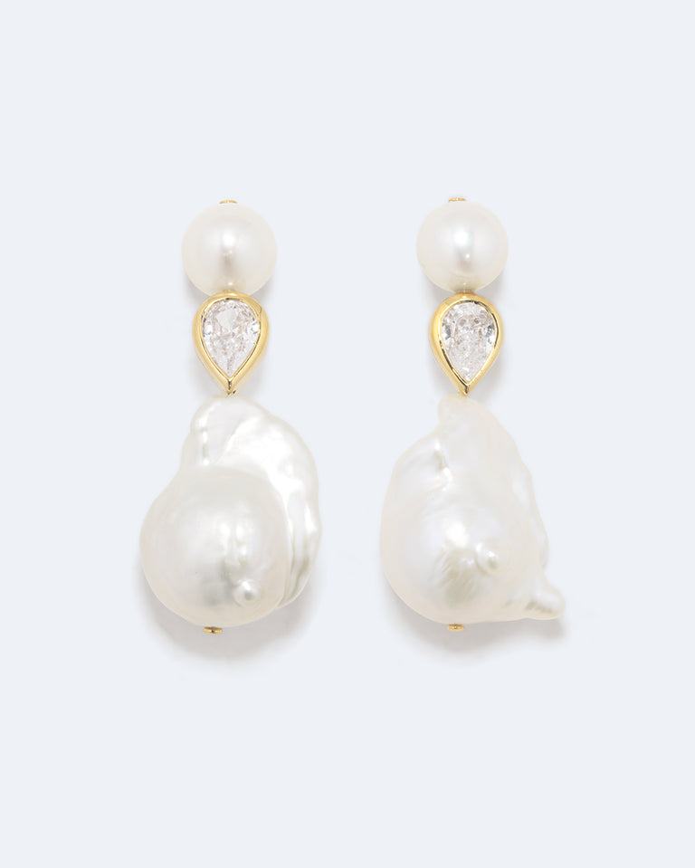Pulp - Pearl and Zirconia Recycled Gold Vermeil Earrings