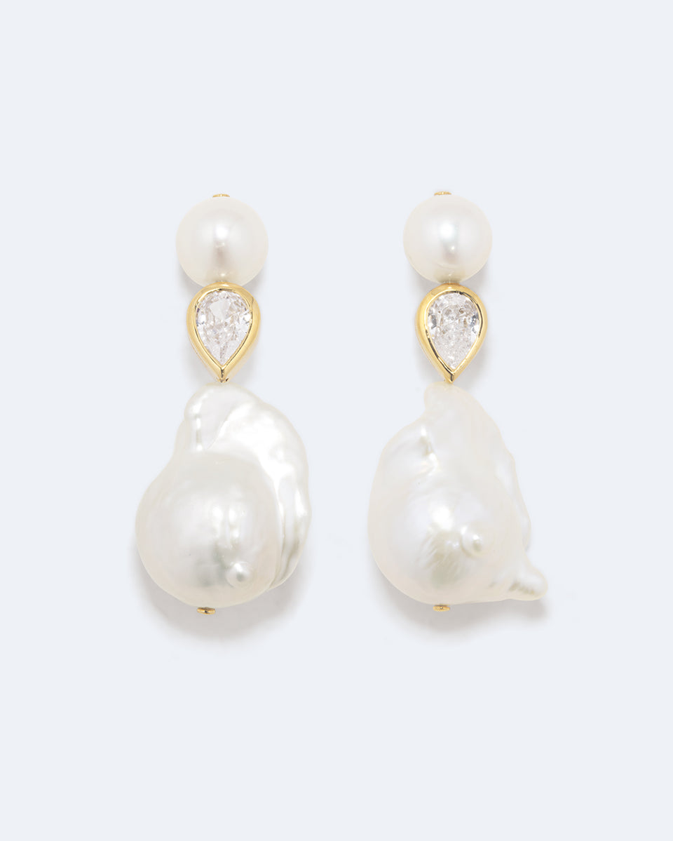 Pulp - Pearl and Zirconia Recycled Gold Vermeil Earrings