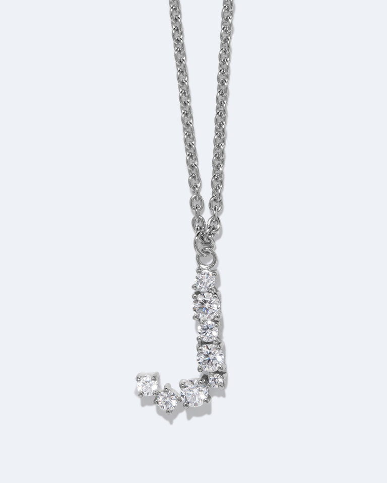 Glitchy J - Cubic Zirconia and Rhodium Plated Pendant