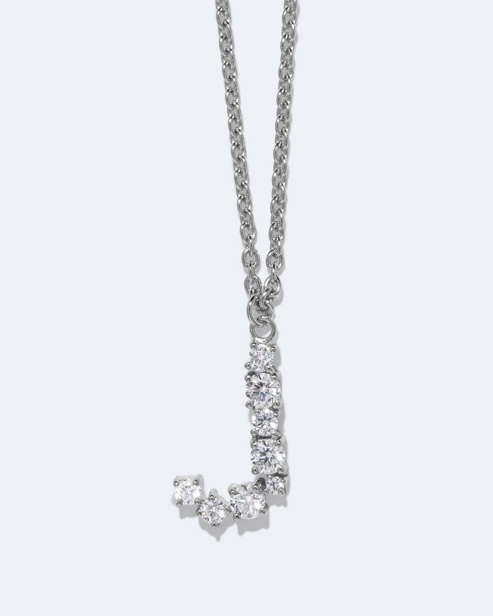 Glitchy J - Cubic Zirconia and Rhodium Plated Pendant